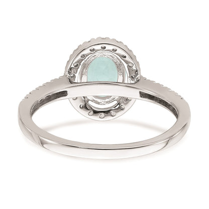 Solid 14k White Gold Simulated Aquamarine CZ Halo Complete Engagement Ring