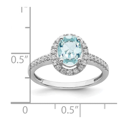 Solid 14k White Gold Simulated Aquamarine CZ Halo Complete Engagement Ring