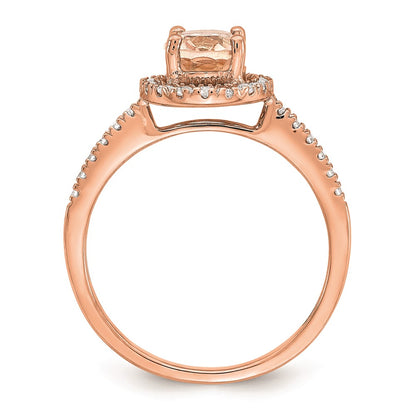 14k Rose Gold Morganite Real Diamond Halo Engagement Ring