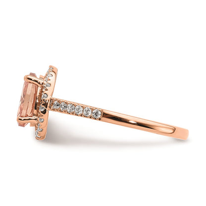 14k Rose Gold Morganite Real Diamond Halo Engagement Ring