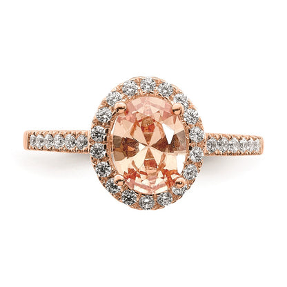 14k Rose Gold Morganite Real Diamond Halo Engagement Ring