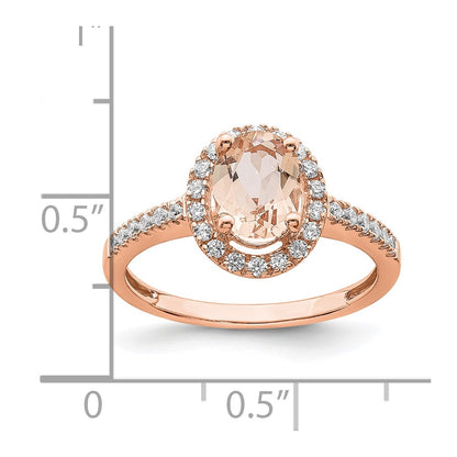14k Rose Gold Morganite Real Diamond Halo Engagement Ring