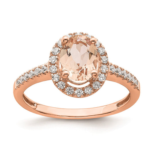 14k Rose Gold Morganite Real Diamond Halo Engagement Ring