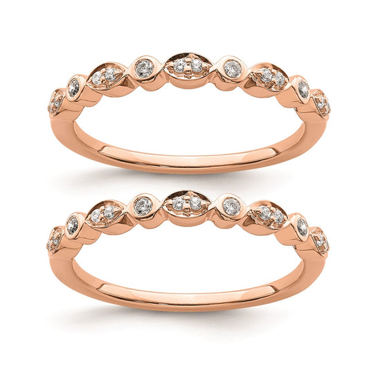 14k Rose Gold Real Diamond Set of 2 Wedding Bands