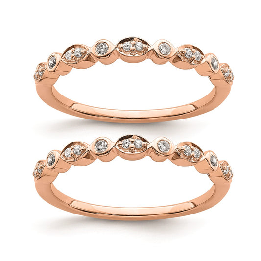 14k Rose Gold Real Diamond Set of 2 Wedding Bands