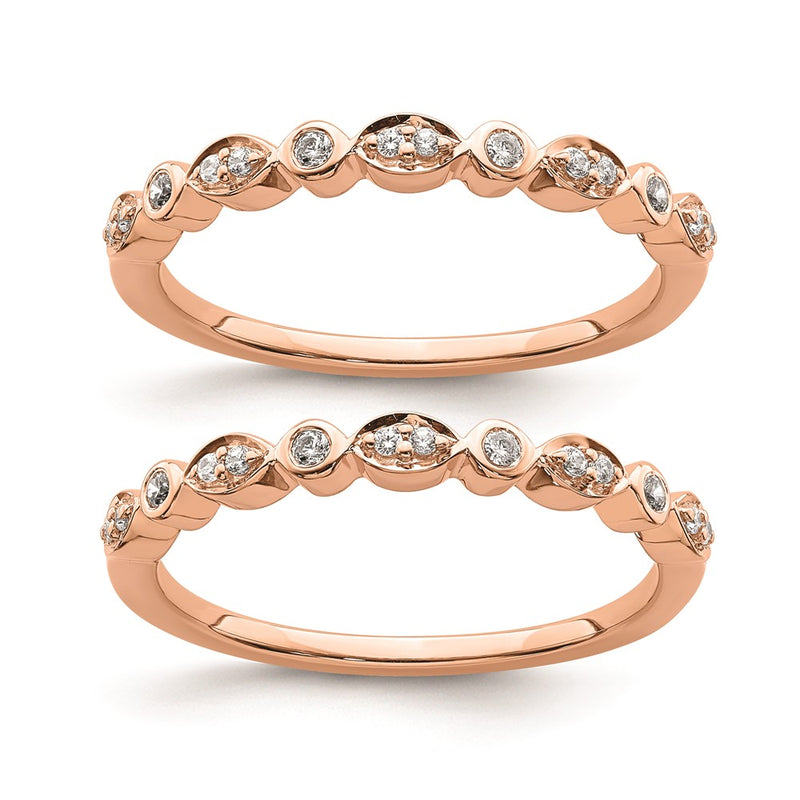 14k Rose Gold Real Diamond Set of 2 Wedding Bands