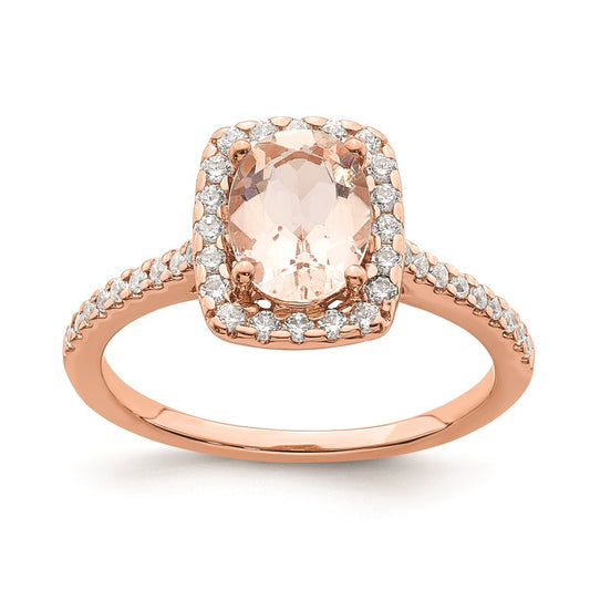 14k Rose Gold Morganite Real Diamond Halo Engagement Ring