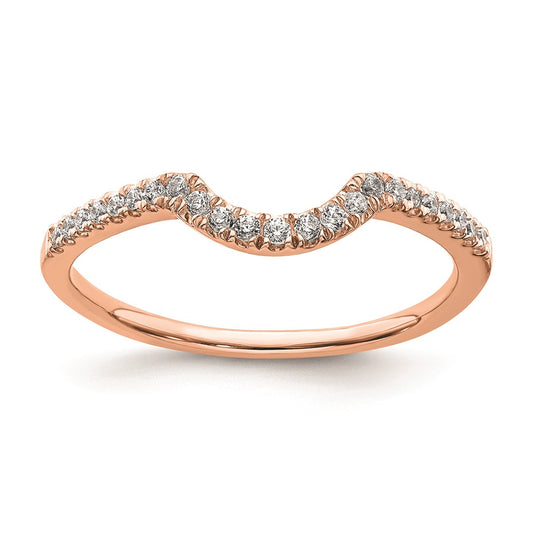Solid 14k Rose Gold Simulated CZ Contoured Wedding Band