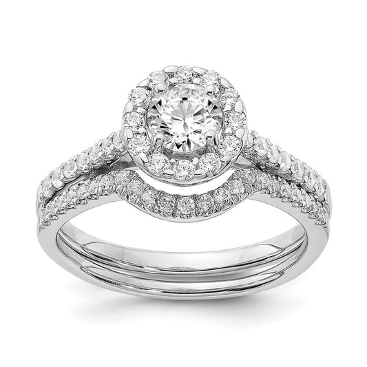 1 Ct. Natural Diamond Halo Bridal Engagement Ring Set in 14K White Gold