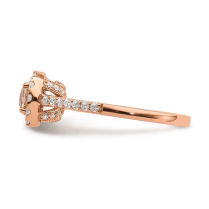 Solid 14k Rose Gold Morganite Simulated CZ Halo Complete Engagement Ring
