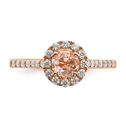 Solid 14k Rose Gold Morganite Simulated CZ Halo Complete Engagement Ring