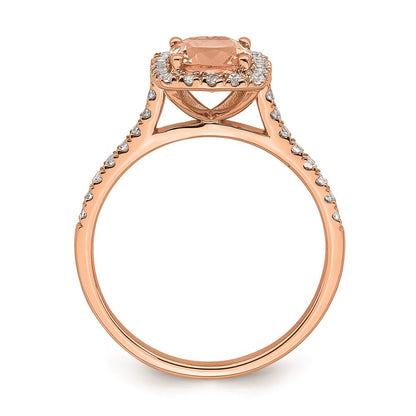 14k Rose Gold Morganite Real Diamond Halo Engagement Ring