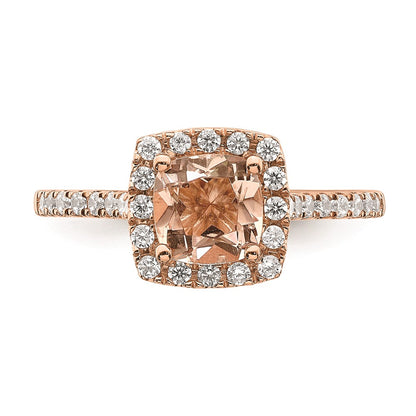 14k Rose Gold Morganite Real Diamond Halo Engagement Ring