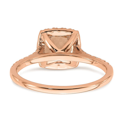 14k Rose Gold Morganite Real Diamond Halo Engagement Ring