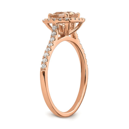 14k Rose Gold Morganite Real Diamond Halo Engagement Ring