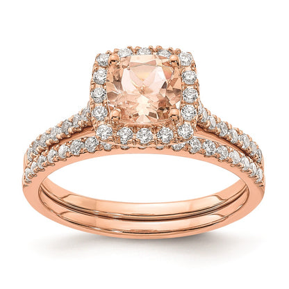 14k Rose Gold Morganite Real Diamond Halo Engagement Ring