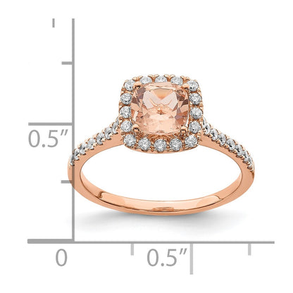 14k Rose Gold Morganite Real Diamond Halo Engagement Ring