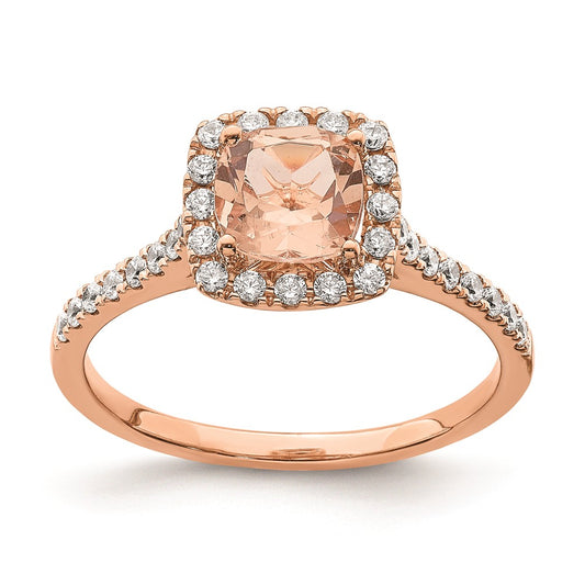 14k Rose Gold Morganite Real Diamond Halo Engagement Ring