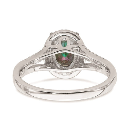 Solid 14k White Gold Mystic Fire Simulated CZ Halo Complete Engagement Ring