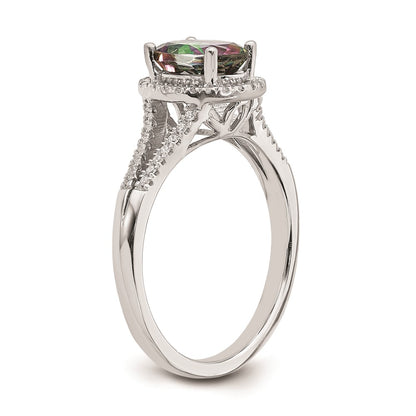 Solid 14k White Gold Mystic Fire Simulated CZ Halo Complete Engagement Ring
