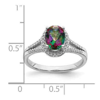 Solid 14k White Gold Mystic Fire Simulated CZ Halo Complete Engagement Ring
