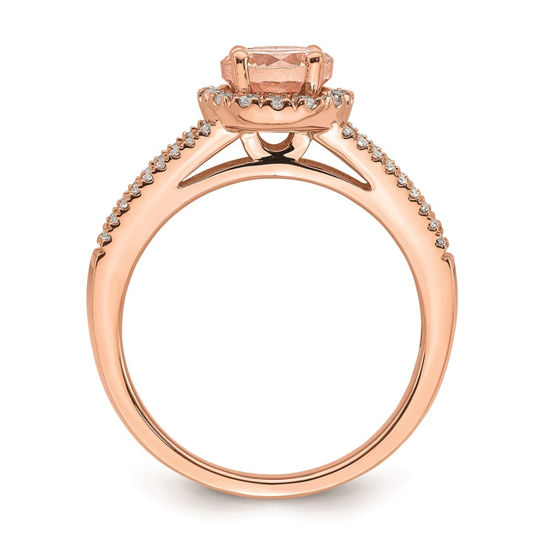 14k Rose Gold Morganite Real Diamond Halo Engagement Ring