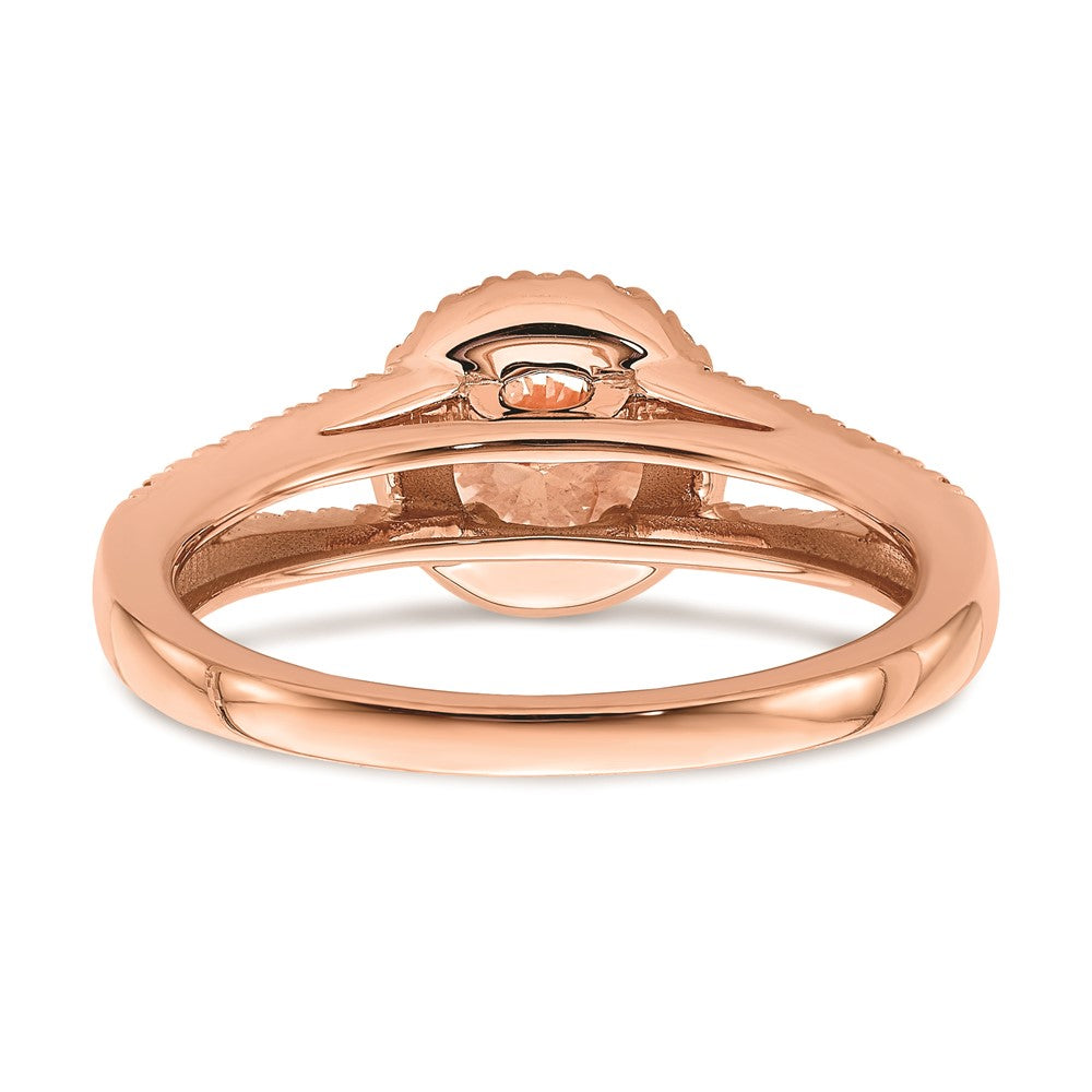 Solid 14k Rose Gold Morganite Simulated CZ Halo Complete Engagement Ring