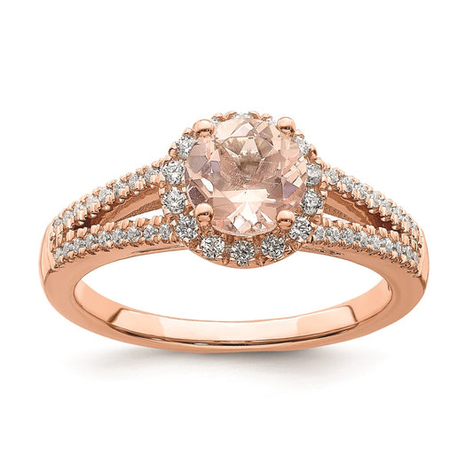 14k Rose Gold Morganite Real Diamond Halo Engagement Ring