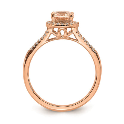 Solid 14k Rose Gold Morganite Simulated CZ Halo Complete Engagement Ring