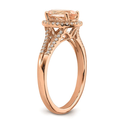 Solid 14k Rose Gold Morganite Simulated CZ Halo Complete Engagement Ring