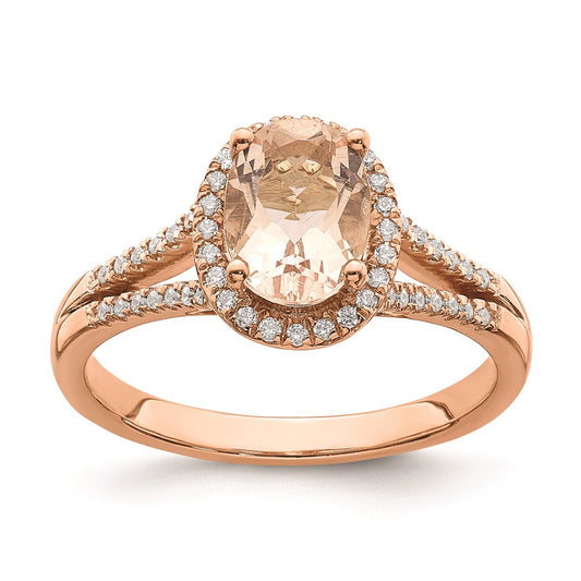 14k Rose Gold Morganite Real Diamond Halo Engagement Ring