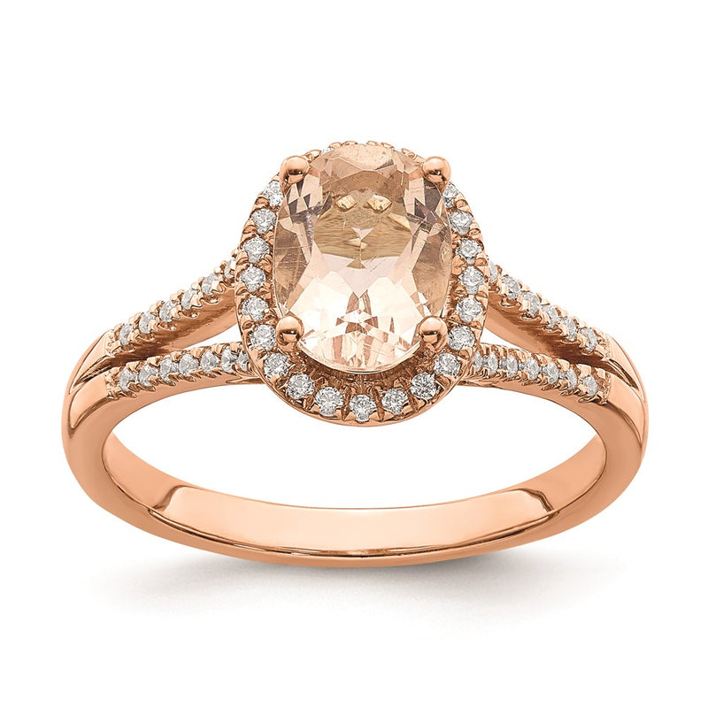 14k Rose Gold Morganite Real Diamond Halo Engagement Ring