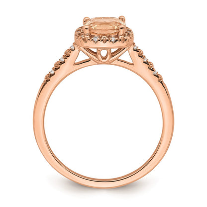 14k Rose Gold Morganite Real Diamond Halo Engagement Ring