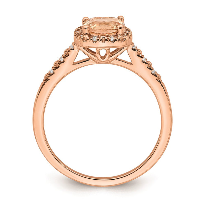 14k Rose Gold Morganite Real Diamond Halo Engagement Ring