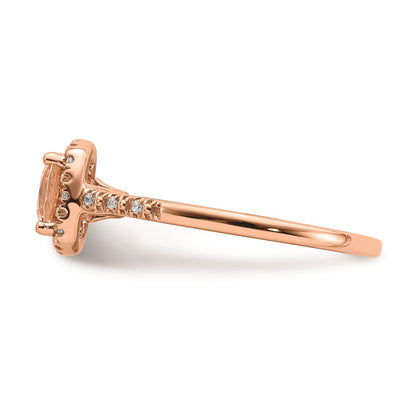 Solid 14k Rose Gold Morganite Simulated CZ Halo Complete Engagement Ring