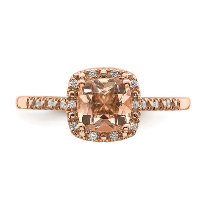 Solid 14k Rose Gold Morganite Simulated CZ Halo Complete Engagement Ring