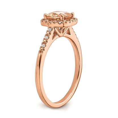 Solid 14k Rose Gold Morganite Simulated CZ Halo Complete Engagement Ring