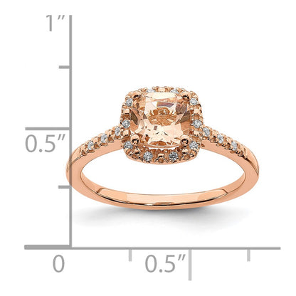 Solid 14k Rose Gold Morganite Simulated CZ Halo Complete Engagement Ring