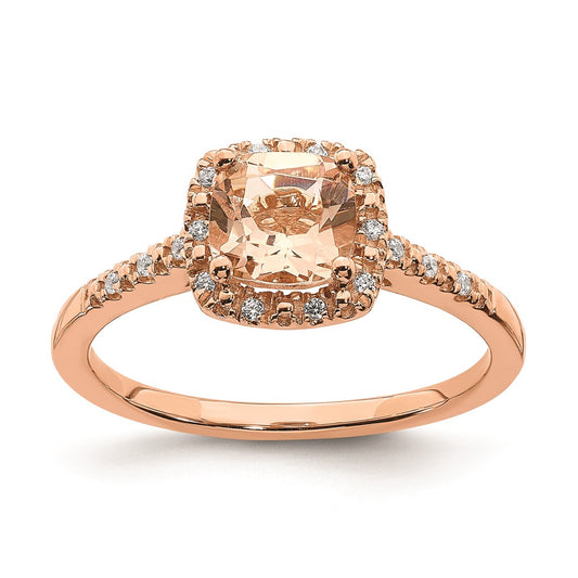 14k Rose Gold Morganite Real Diamond Halo Engagement Ring