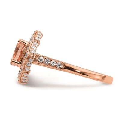 Solid 14k Rose Gold Morganite Simulated CZ Halo Complete Engagement Ring