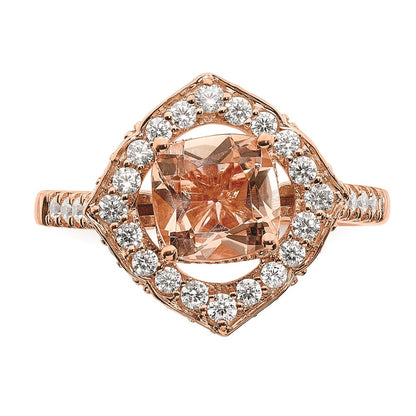 Solid 14k Rose Gold Morganite Simulated CZ Halo Complete Engagement Ring