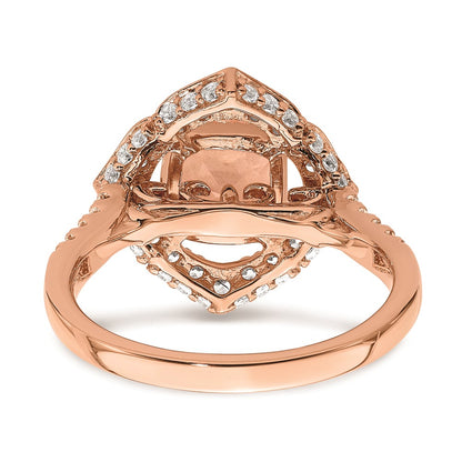 Solid 14k Rose Gold Morganite Simulated CZ Halo Complete Engagement Ring