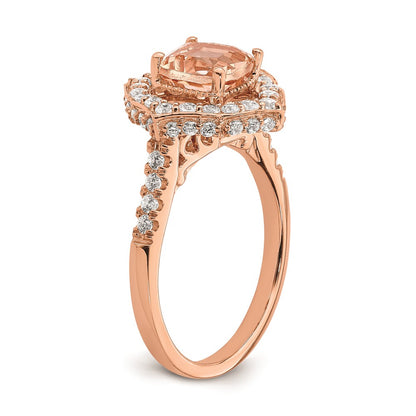 Solid 14k Rose Gold Morganite Simulated CZ Halo Complete Engagement Ring