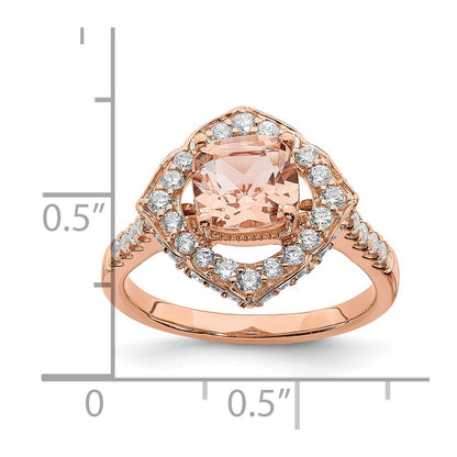 Solid 14k Rose Gold Morganite Simulated CZ Halo Complete Engagement Ring