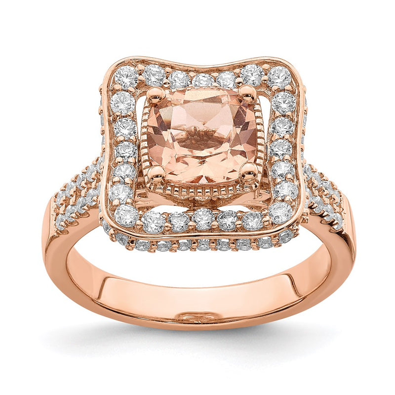 14k Rose Gold Morganite Real Diamond Halo Engagement Ring