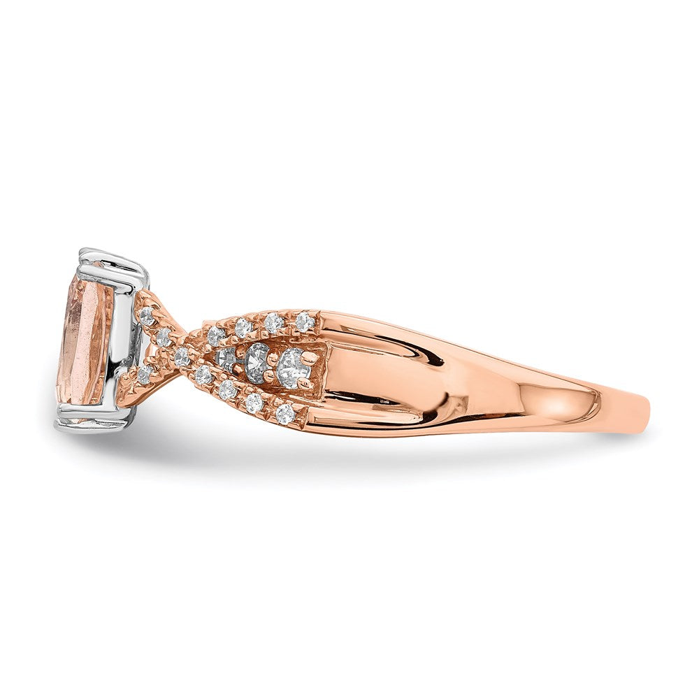 Solid 14k Rose Gold Morganite Simulated CZ Engagement Ring