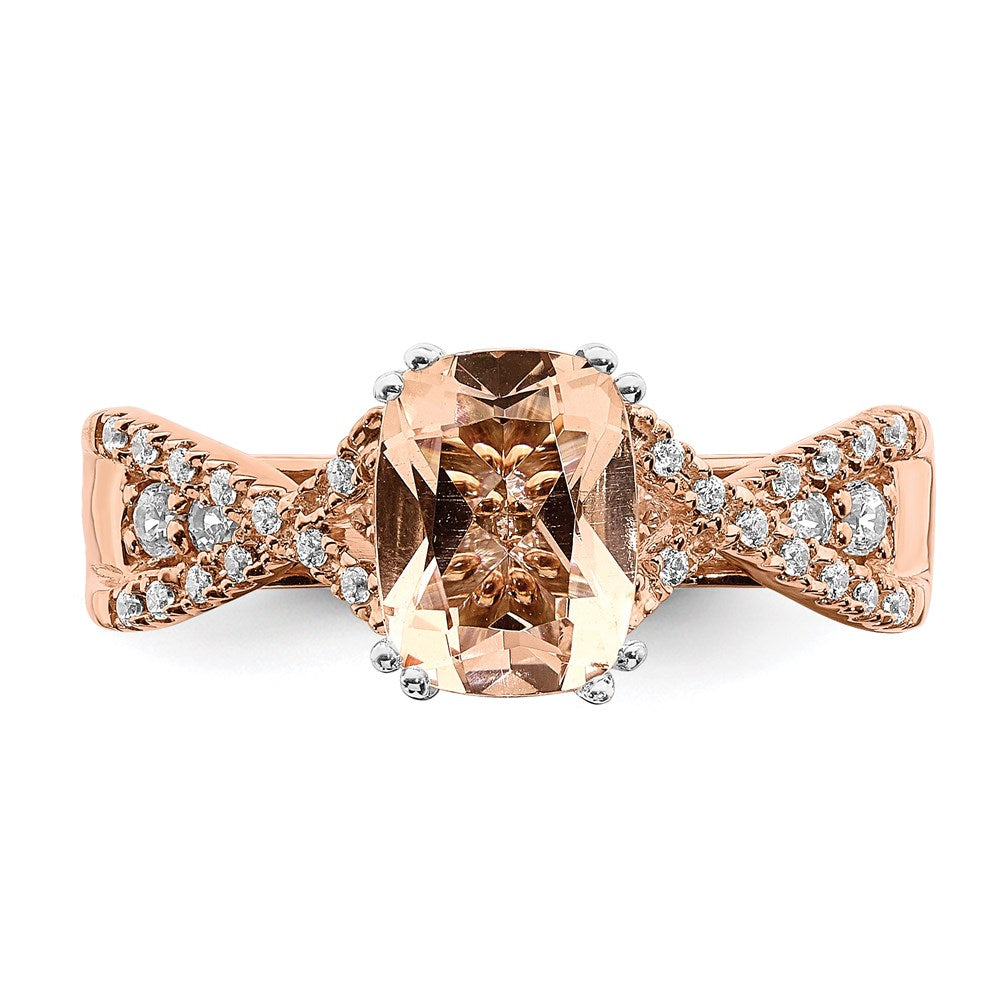 14k Rose Gold Morganite Real Diamond Engagement Ring