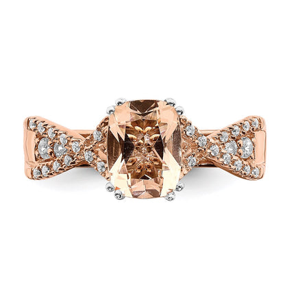 14k Rose Gold Morganite Real Diamond Engagement Ring