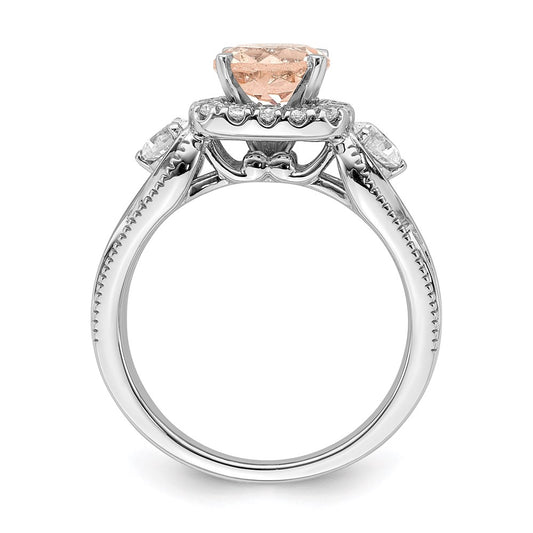 Solid 14k White Gold Morganite Simulated CZ Halo Engagement Ring