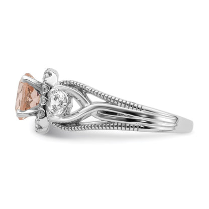 Solid 14k White Gold Morganite Simulated CZ Halo Engagement Ring